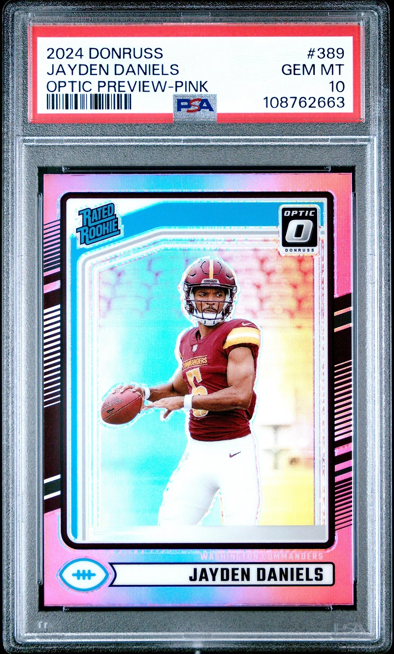 2024 Panini Donruss 389 Jayden Daniels Optic Preview-pink PSA