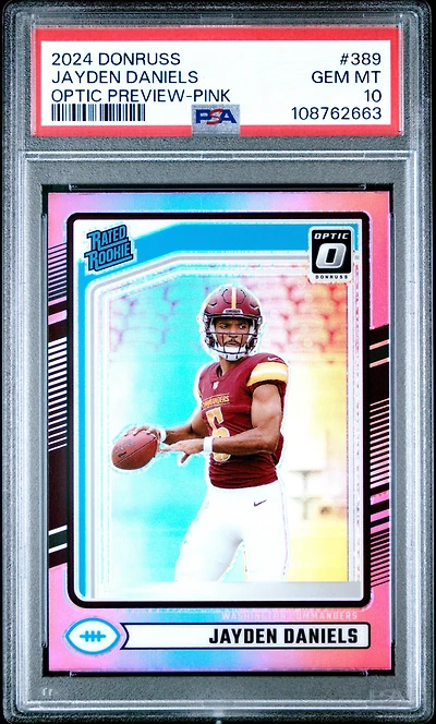 2024 Panini Donruss 389 Jayden Daniels Optic Preview-pink PSA