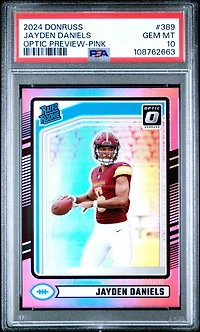 2024 Panini Donruss 389 Jayden Daniels Optic Preview-pink PSA