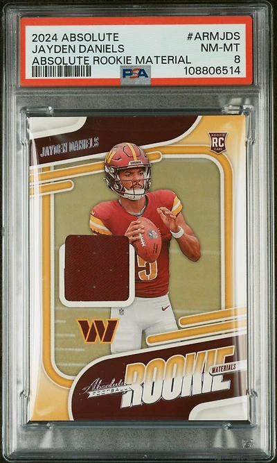 2024 Panini Absolute Absolute Rookie Materials Armjds Jayden Daniels PSA 8