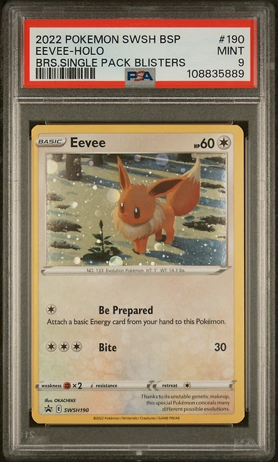 2022 Pokemon Swsh Black Star Promo 190 Eevee-holo Brilliant Stars Single Pack Blisters PSA