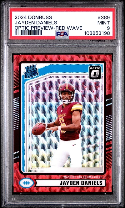 2024 Panini Donruss 389 Jayden Daniels Optic Preview-red Wave PSA