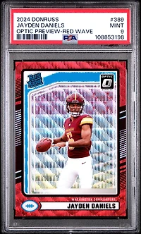 2024 Panini Donruss 389 Jayden Daniels Optic Preview-red Wave PSA
