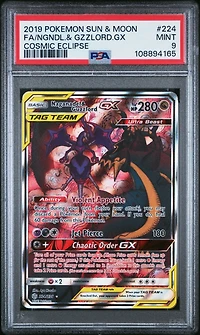 2019 Pokemon Sun & Moon Cosmic Eclipse 224 Full Art/naganadel & Guzzlord Gx PSA 9