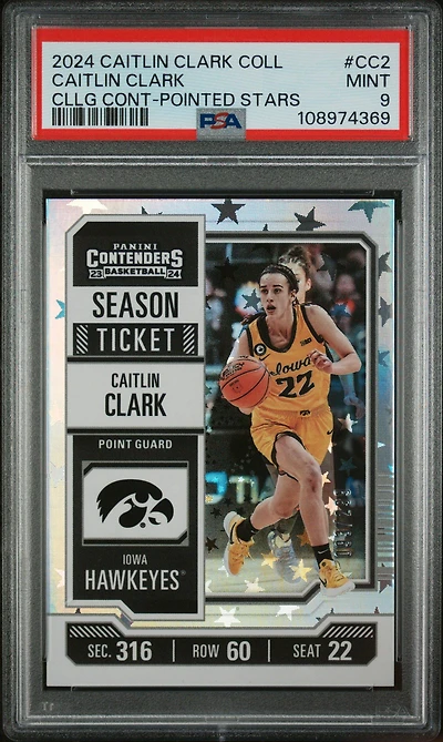 2024 Panini Caitlin Clark Collection College Contenders Cc2 Caitlin Clark Pointed Stars PSA 9