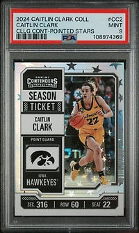 2024 Panini Caitlin Clark Collection College Contenders Cc2 Caitlin Clark Pointed Stars PSA 9