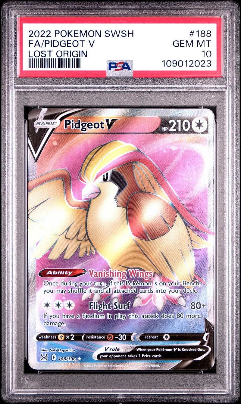 2022 Pokemon Sword & Shield Lost Origin 188 Full Art/pidgeot V PSA 10