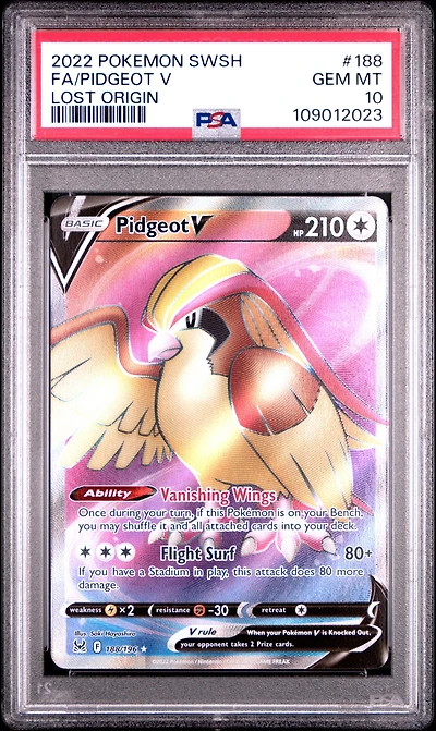 2022 Pokemon Sword & Shield Lost Origin 188 Full Art/pidgeot V PSA 10