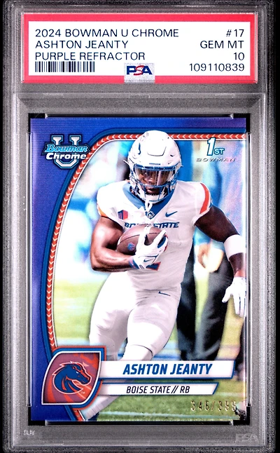 2024 Bowman University Chrome 17 Ashton Jeanty Purple Refractor PSA 10