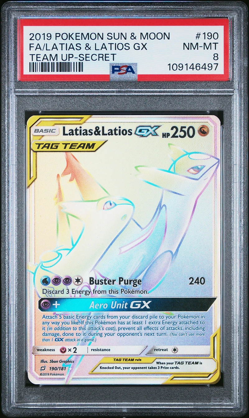 2019 Pokemon Sun & Moon Team Up 190 Full Art/latias & Latios Gx Secret PSA