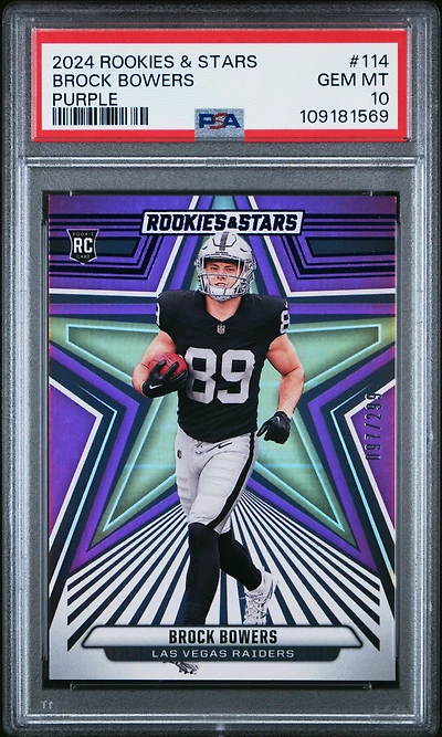 2024 Panini Rookies & Stars 114 Brock Bowers Purple PSA 10