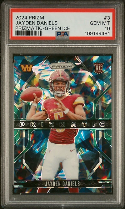 2024 Panini Prizm Prizmatic 3 Jayden Daniels Green Ice PSA 10
