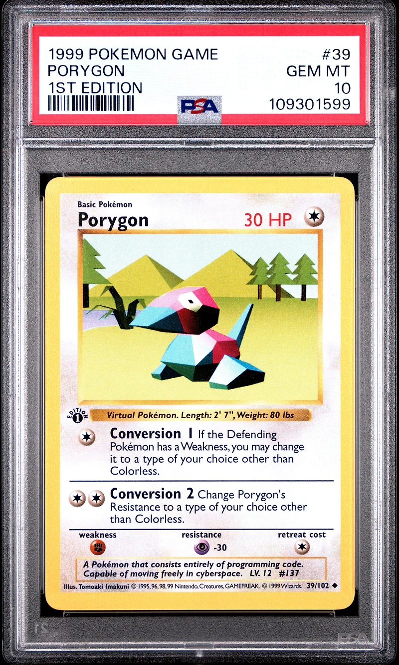 1999 Pokemon Game 39 Porygon 1st Edition PSA