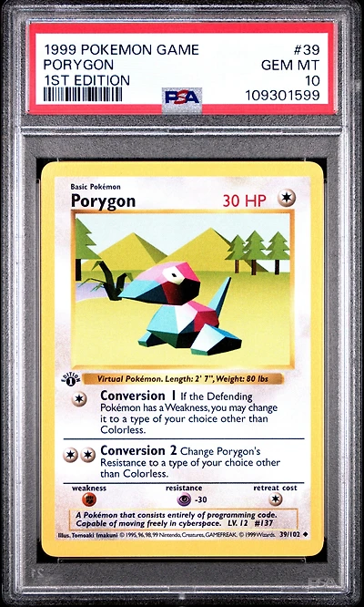 1999 Pokemon Game 39 Porygon 1st Edition PSA