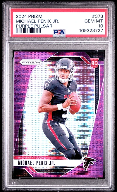 2024 Panini Prizm 378 Michael Penix Jr. Purple Pulsar PSA 10