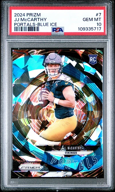 2024 Panini Prizm Portals 7 Jj Mccarthy Blue Ice PSA 10