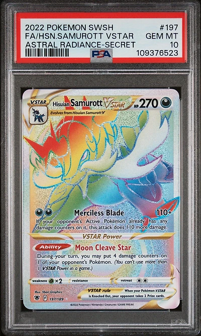 2022 Pokemon Sword & Shield Astral Radiance 197 Full Art/hisuian Samurott Vstar Secret PSA 10