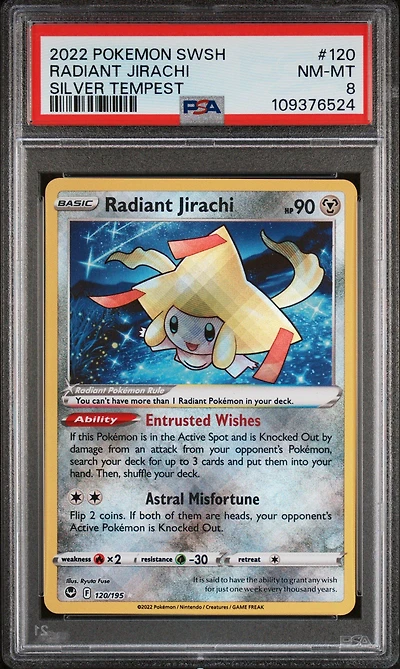 2022 Pokemon Sword & Shield Silver Tempest 120 Radiant Jirachi PSA