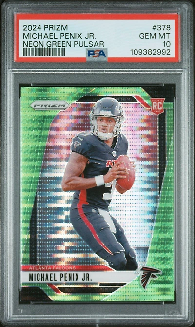 2024 Panini Prizm 378 Michael Penix Jr. Neon Green Pulsar PSA