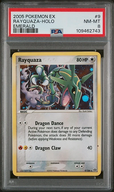 2005 Pokemon Ex Emerald 9 Rayquaza-holo PSA 8