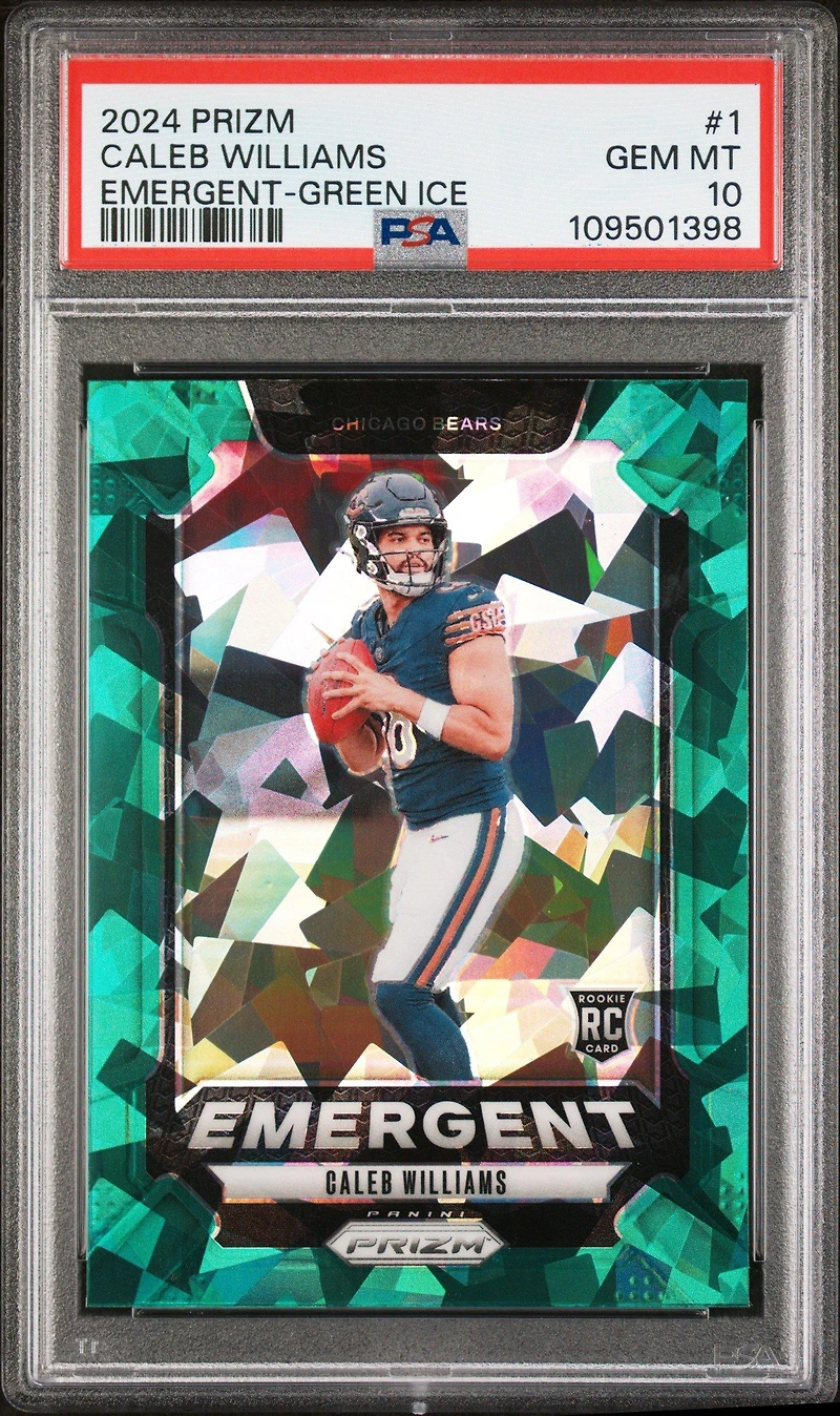2024 Panini Prizm Emergent 1 Caleb Williams Green Ice PSA 10