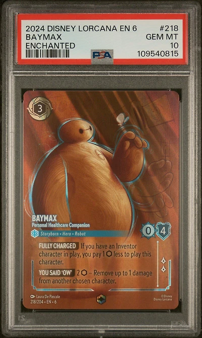 2024 Disney Lorcana En 6-azurite Sea 218 Baymax - Personal Healthcare Companion Enchanted PSA 10
