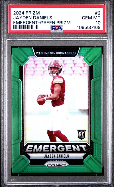 2024 Panini Prizm Emergent 2 Jayden Daniels Green Prizm PSA