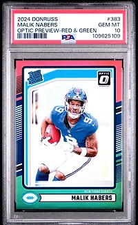 2024 Panini Donruss 383 Malik Nabers Optic Preview-red & Green PSA 10