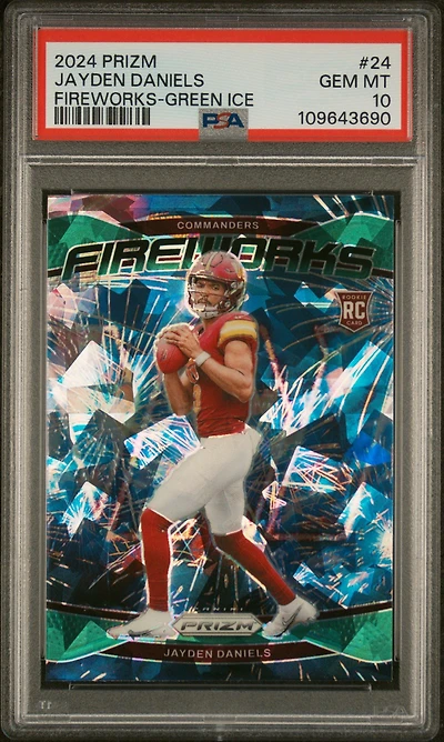 2024 Panini Prizm Fireworks 24 Jayden Daniels Green Ice PSA 10
