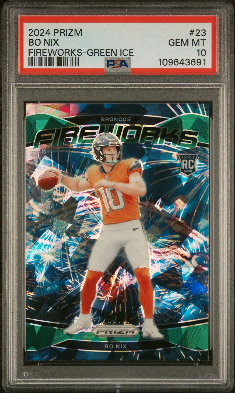 2024 Panini Prizm Fireworks 23 Bo Nix Green Ice PSA 10