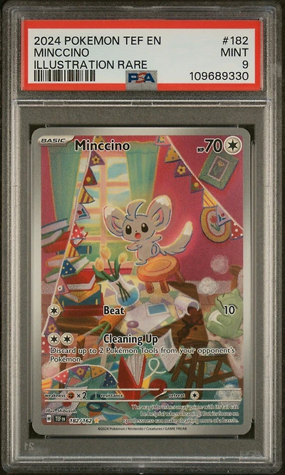 2024 Pokemon Tef En-temporal Forces 182 Minccino Illustration Rare PSA