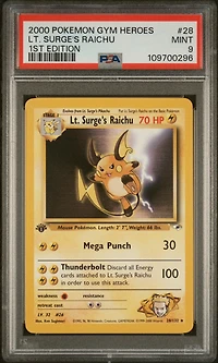2000 Pokemon Gym Heroes 28 Lt. Surge's Raichu 1st Edition PSA