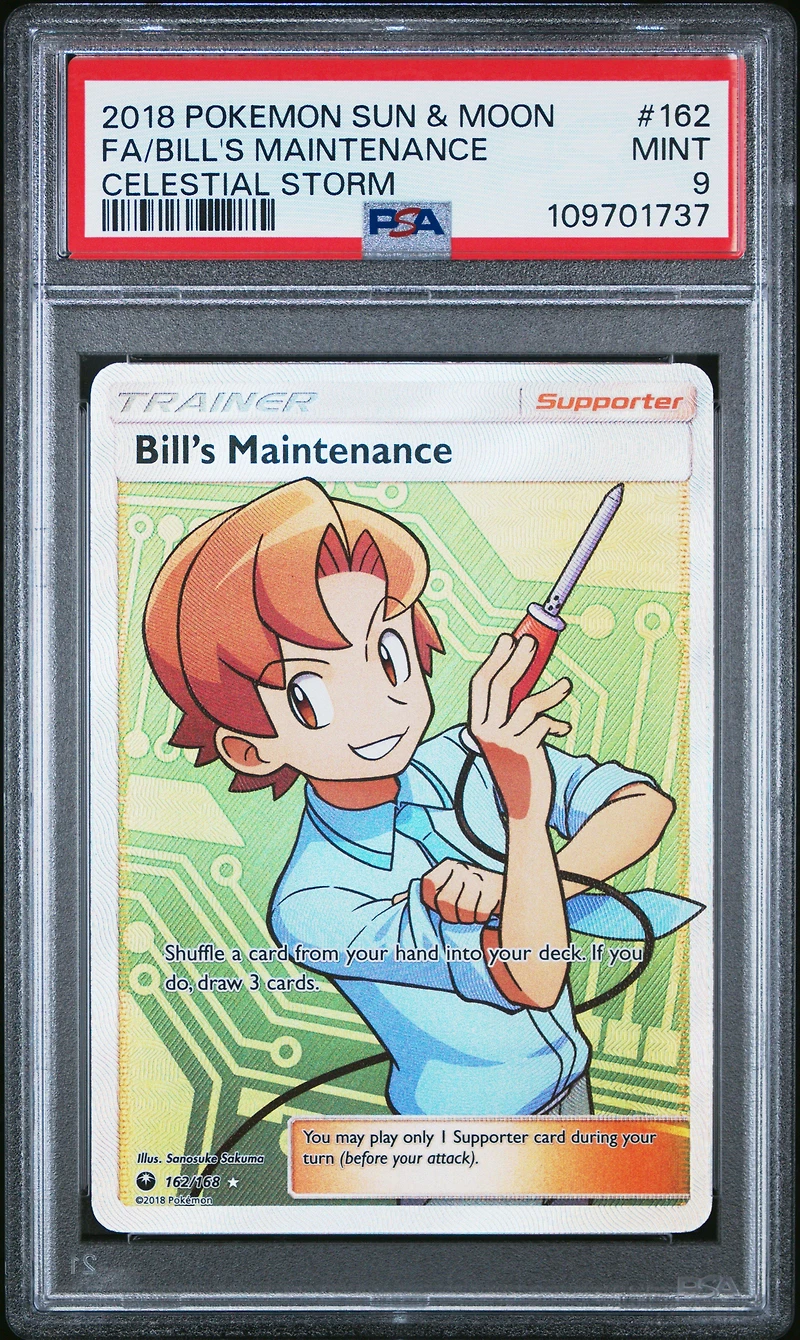 2018 Pokemon Sun & Moon Celestial Storm 162 Full Art/bill's Maintenance PSA 9