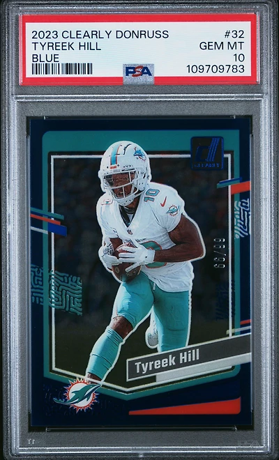 2023 Panini Clearly Donruss 32 Tyreek Hill Blue PSA 10