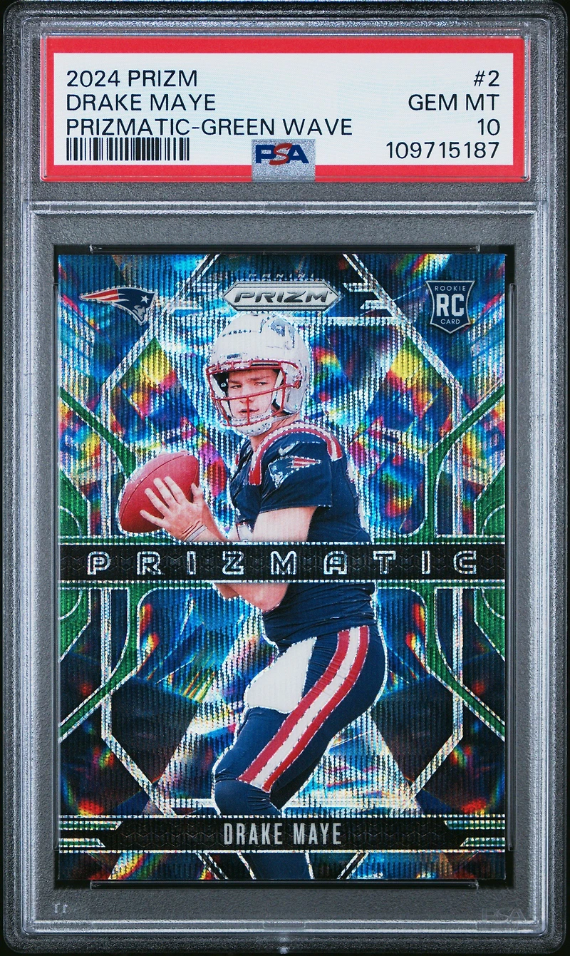 2024 Panini Prizm Prizmatic 2 Drake Maye Green Wave PSA 10