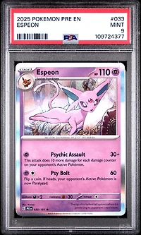 2025 Pokemon Pre En-prismatic Evolutions 033 Espeon PSA 9