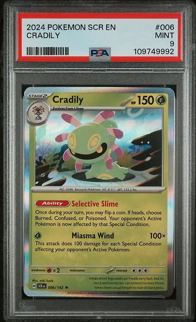 2024 Pokemon Scr En-stellar Crown 006 Cradily PSA 9