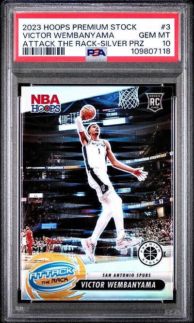 2023 Panini Hoops Premium Stock Attack The Rack 3 Victor Wembanyama Holo PSA 10