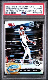 2023 Panini Hoops Premium Stock Attack The Rack 3 Victor Wembanyama Holo PSA 10