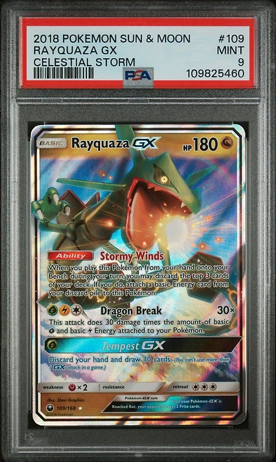 2018 Pokemon Sun & Moon Celestial Storm 109 Rayquaza Gx PSA