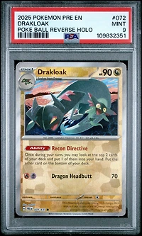 2025 Pokemon Pre En-prismatic Evolutions 072 Drakloak Poke Ball Reverse Holo PSA 9