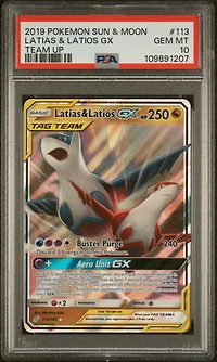 2019 Pokemon Sun & Moon Team Up 113 Latias & Latios Gx PSA