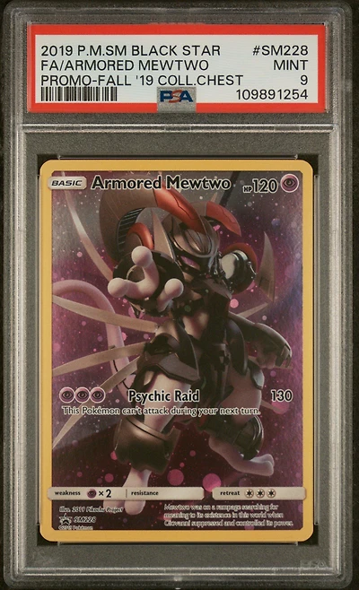 2019 Pokemon Sm Black Star Promo Sm228 Full Art/armored Mewtwo Fall 2019 Collector Chest PSA