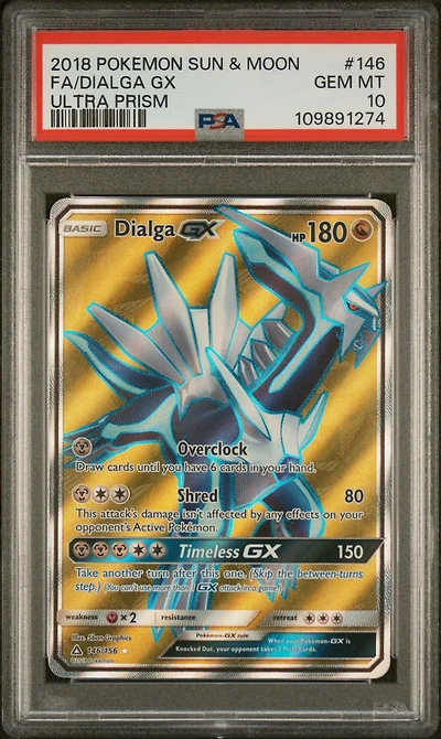 2018 Pokemon Sun & Moon Ultra Prism 146 Full Art/dialga Gx PSA