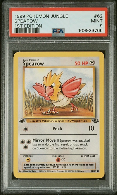 1999 Pokemon Jungle 62 Spearow 1st Edition PSA 9