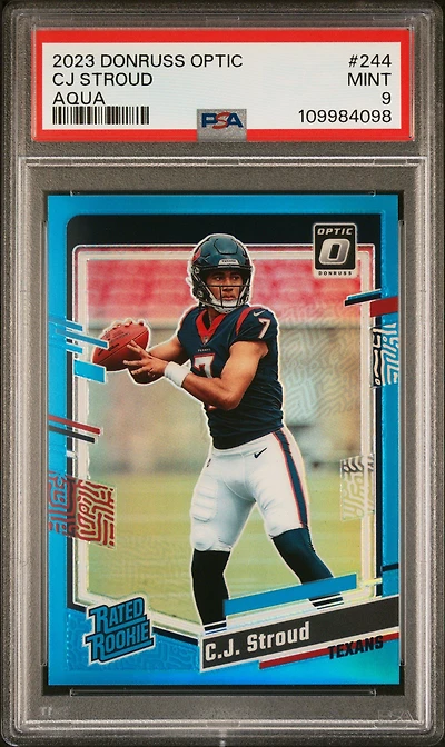 2023 Panini Donruss Optic 244 Cj Stroud Aqua PSA 9