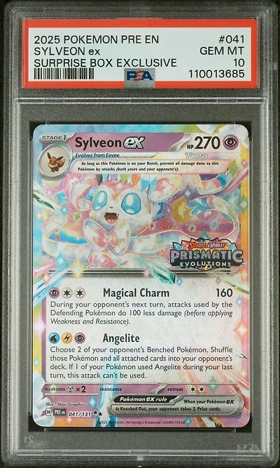 2025 Pokemon Pre En-prismatic Evolutions 041 Sylveon Ex Surprise Box Exclusive PSA
