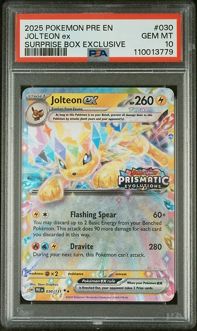 2025 Pokemon Pre En-prismatic Evolutions 030 Jolteon Ex Surprise Box Exclusive PSA
