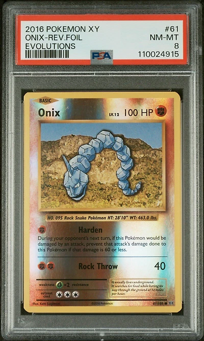 2016 Pokemon Xy Evolutions 61 Onix-reverse Foil PSA 8