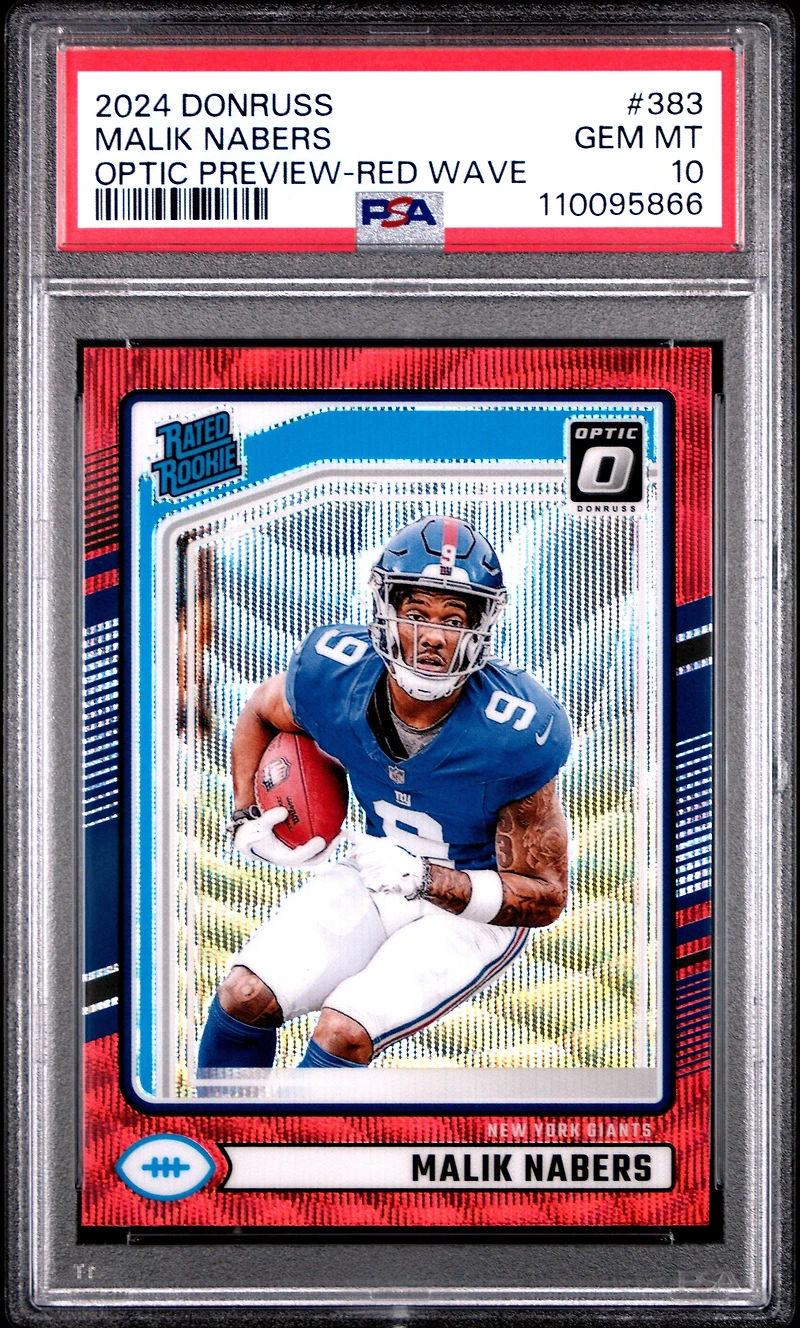 2024 Panini Donruss 383 Malik Nabers Optic Preview-red Wave PSA 10